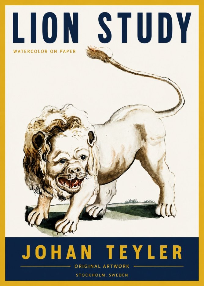 Johan Teyler Lion Study No4 - Póster