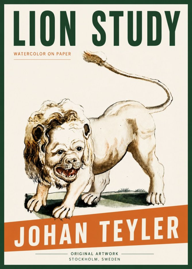 Johan Teyler Lion Study No5 - Póster