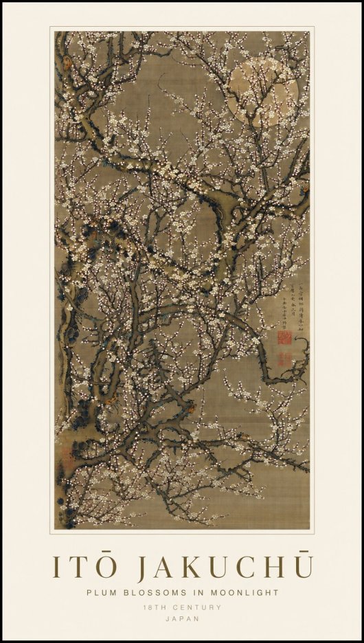 Itō Jakuchū Plum Blossoms in Moonlight No1 - Póster