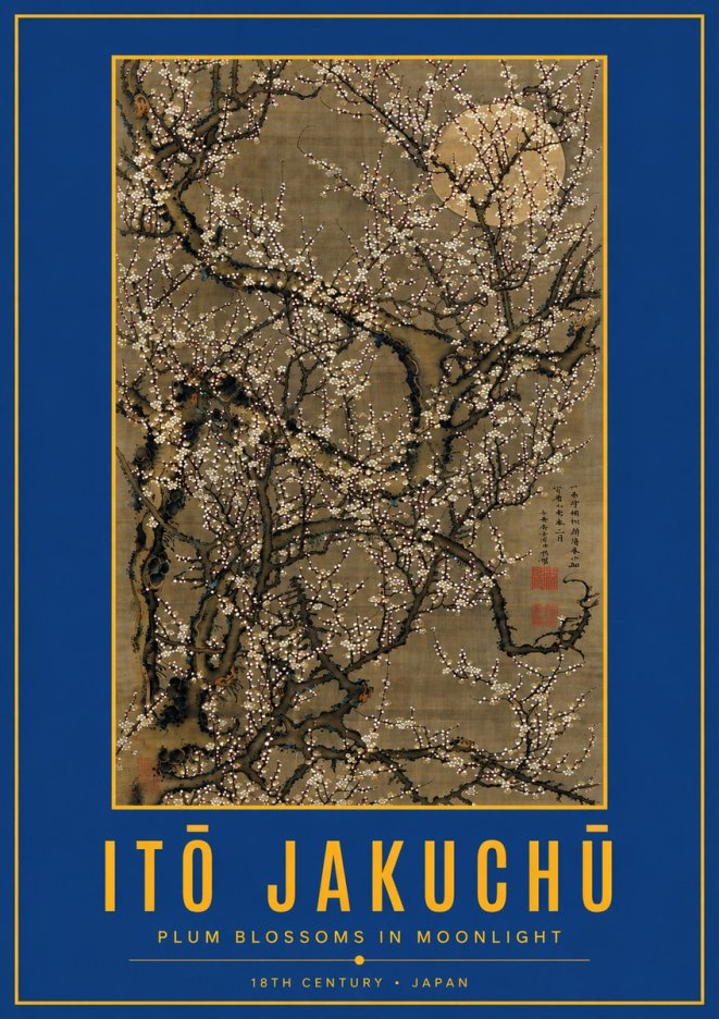Itō Jakuchū Plum Blossoms in Moonlight No3 - Póster