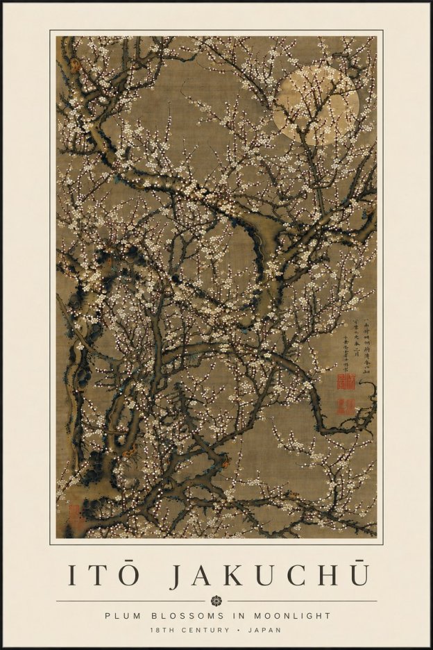 Itō Jakuchū Plum Blossoms in Moonlight No6 - Póster