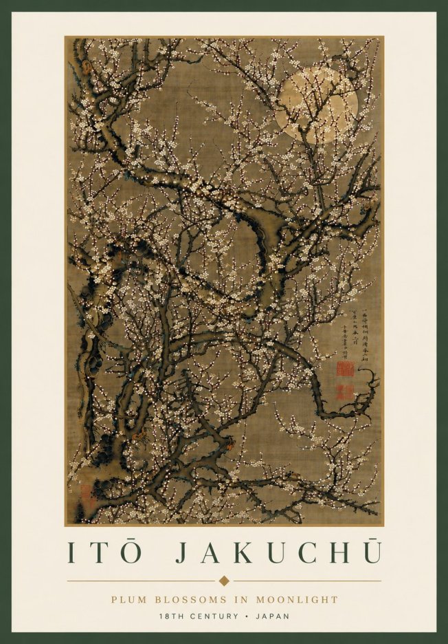 Itō Jakuchū Plum Blossoms in Moonlight No8 - Póster