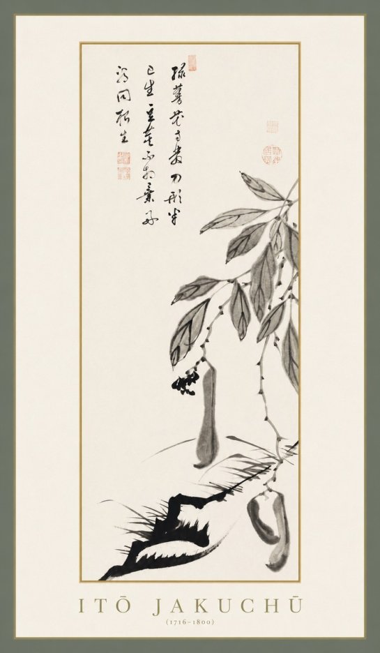 Itō Jakuchū Branch with Pods and Calligraphy No1 - Póster
