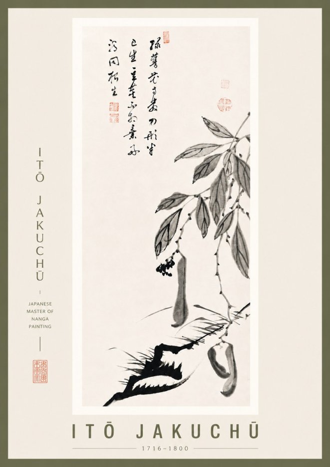 Itō Jakuchū Branch with Pods and Calligraphy No5 - Póster