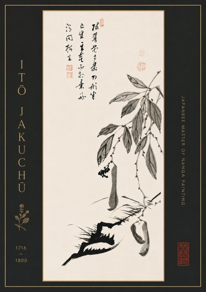 Itō Jakuchū Branch with Pods and Calligraphy No7 - Póster