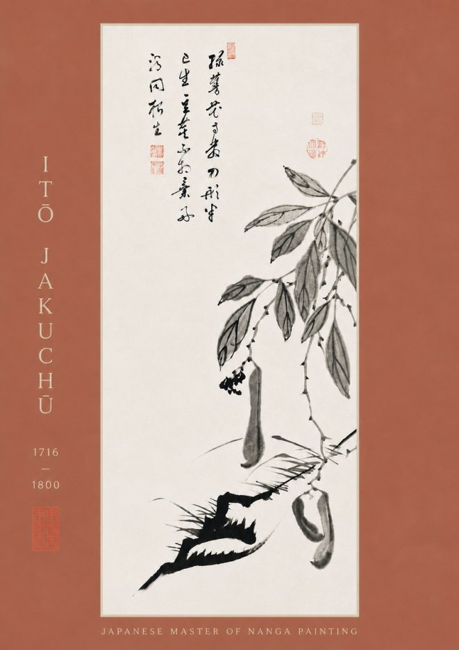Itō Jakuchū Branch with Pods and Calligraphy No8 - Póster