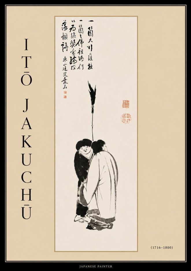 Itō Jakuchū Two Figures Holding a Staff No4 - Póster