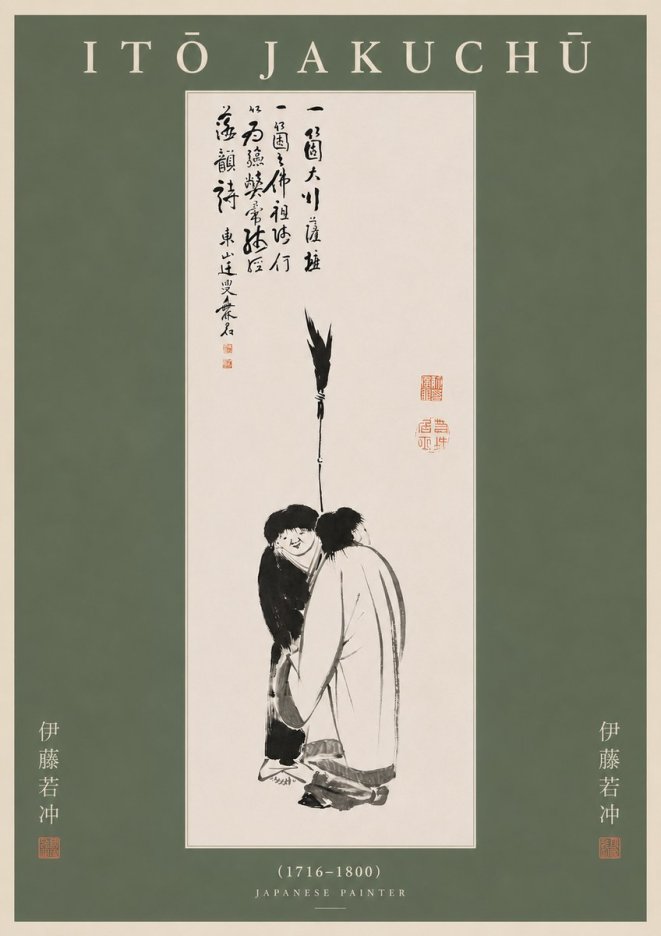 Itō Jakuchū Two Figures Holding a Staff No5 - Póster