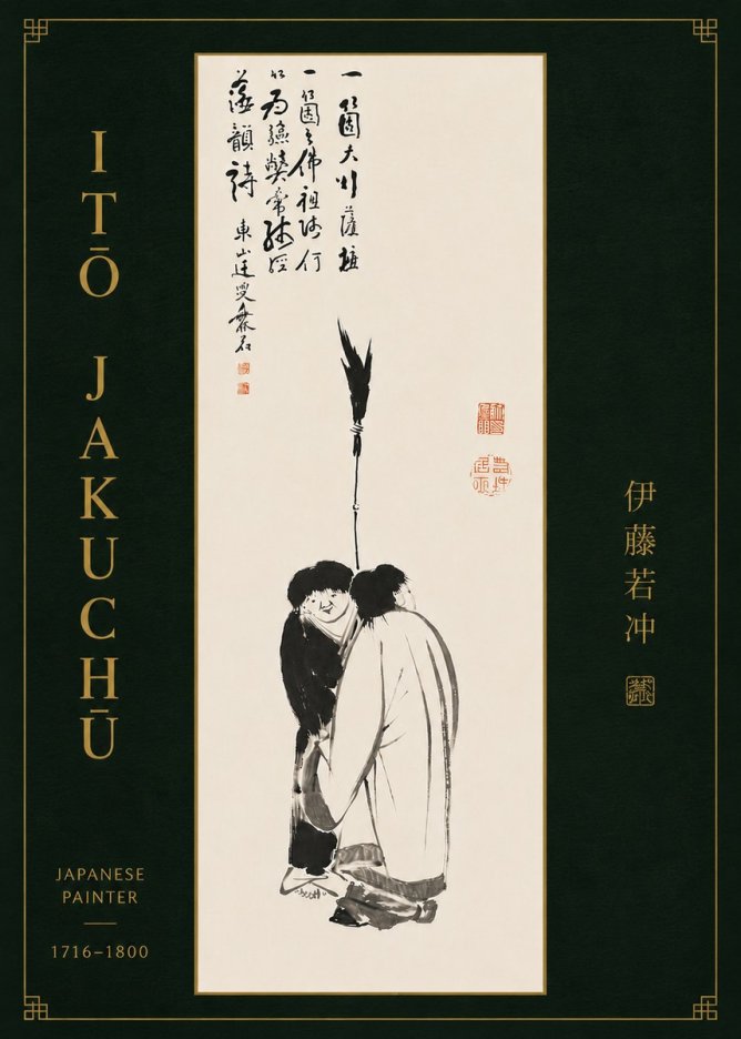Itō Jakuchū Two Figures Holding a Staff No8 - Póster