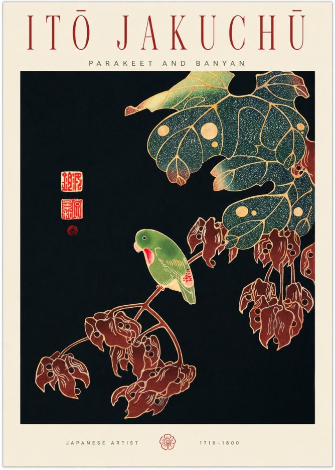 Itō Jakuchū Parakeet and Banyan No1 - Póster