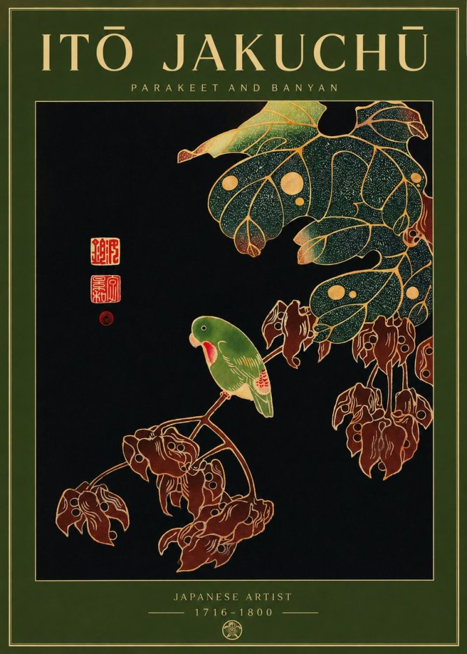 Itō Jakuchū Parakeet and Banyan No2 - Póster