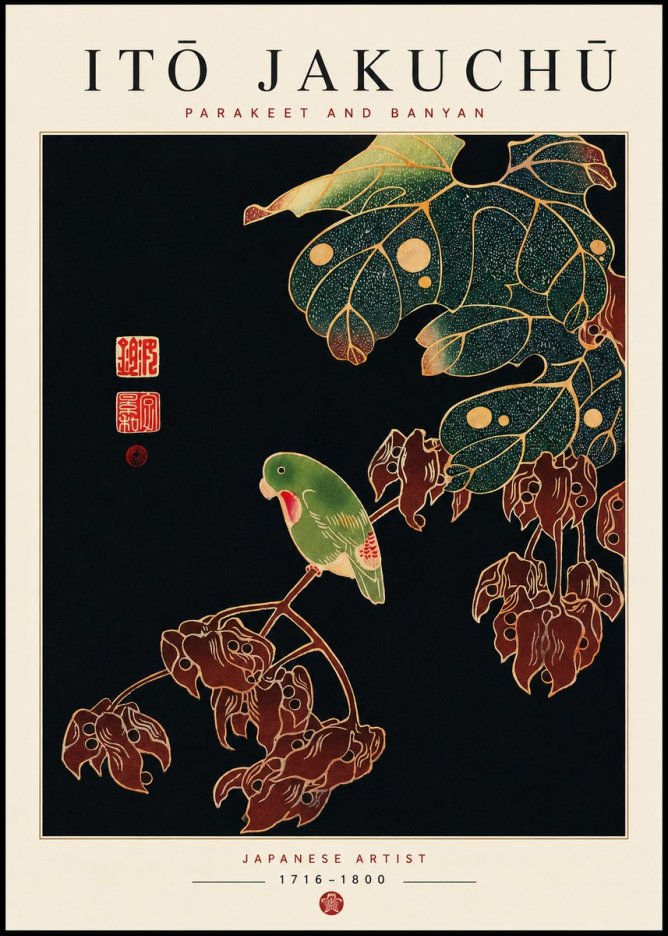 Itō Jakuchū Parakeet and Banyan No3 - Póster