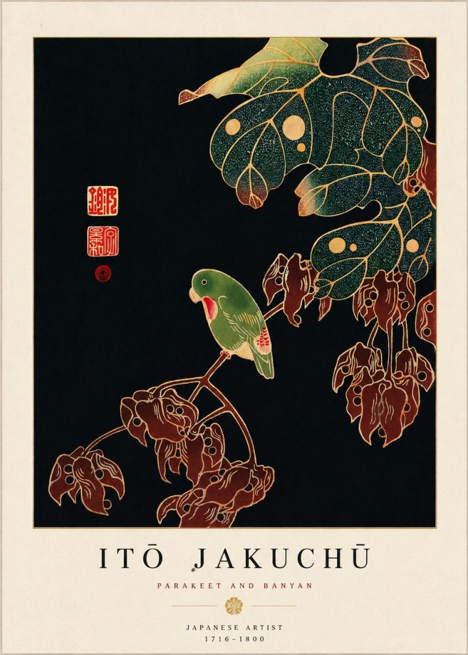 Itō Jakuchū Parakeet and Banyan No5 - Póster