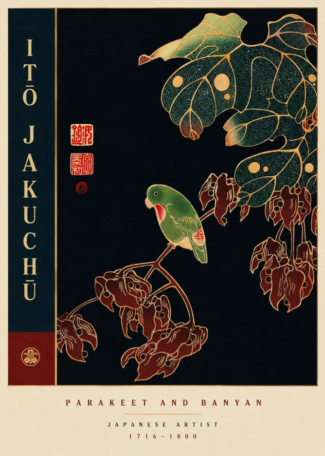 Itō Jakuchū Parakeet and Banyan No6 - Póster