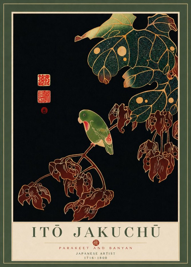Itō Jakuchū Parakeet and Banyan No7 - Póster
