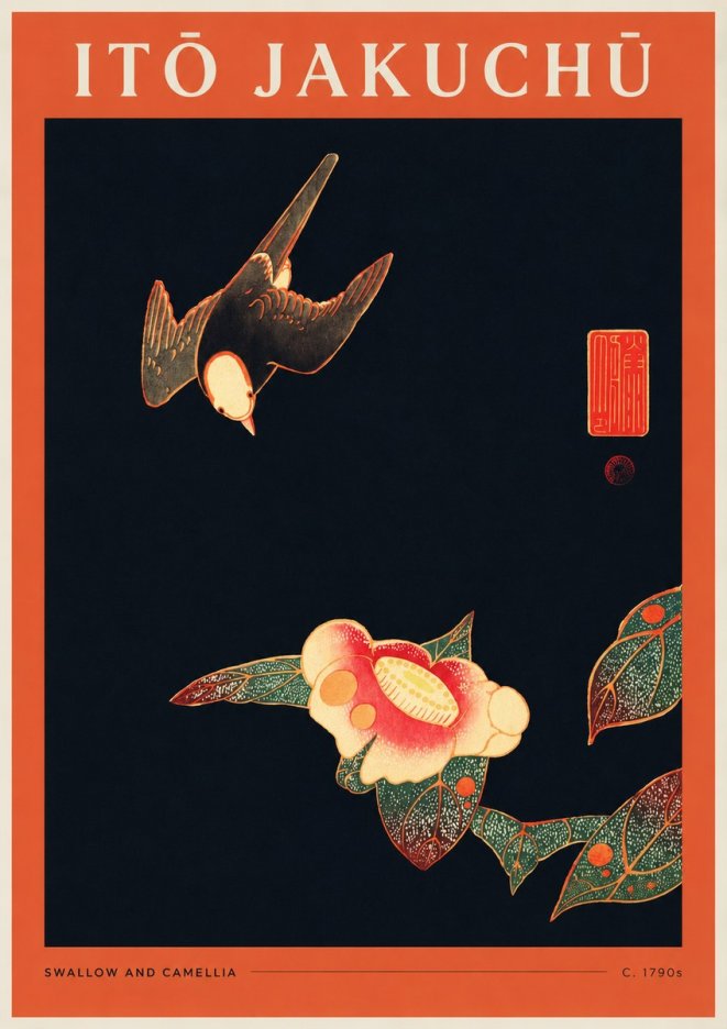 Itō Jakuchū Swallow and Camellia No2 - Póster