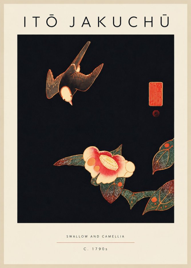 Itō Jakuchū Swallow and Camellia No5 - Póster