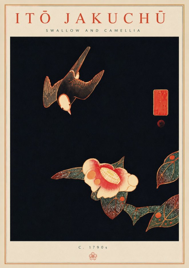 Itō Jakuchū Swallow and Camellia No6 - Póster