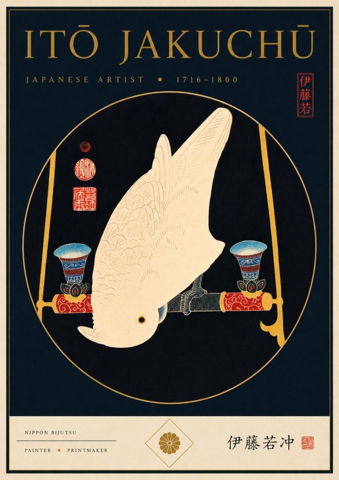 Itō Jakuchū White Cockatoo No8 - Póster