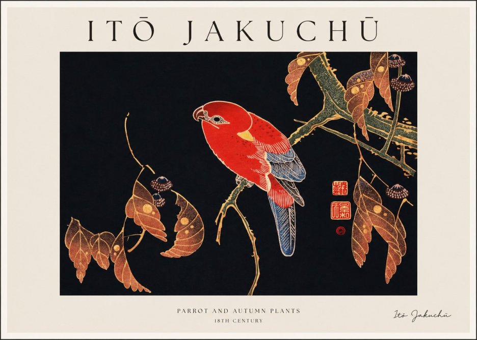 Itō Jakuchū Parrot and Autumn Plants No1 - Póster