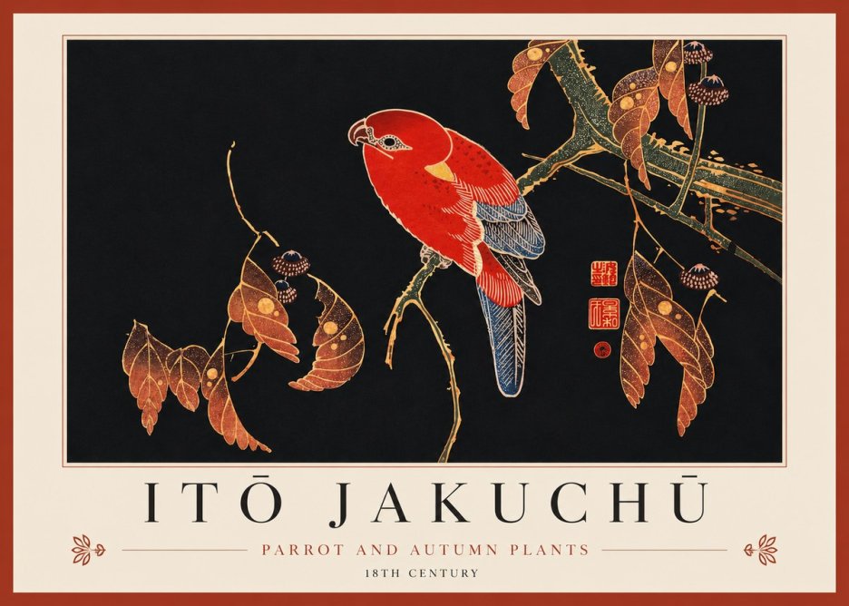Itō Jakuchū Parrot and Autumn Plants No3 - Póster