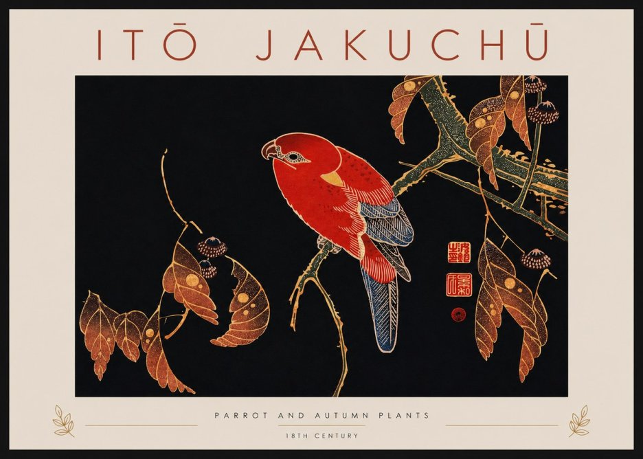 Itō Jakuchū Parrot and Autumn Plants No4 - Póster