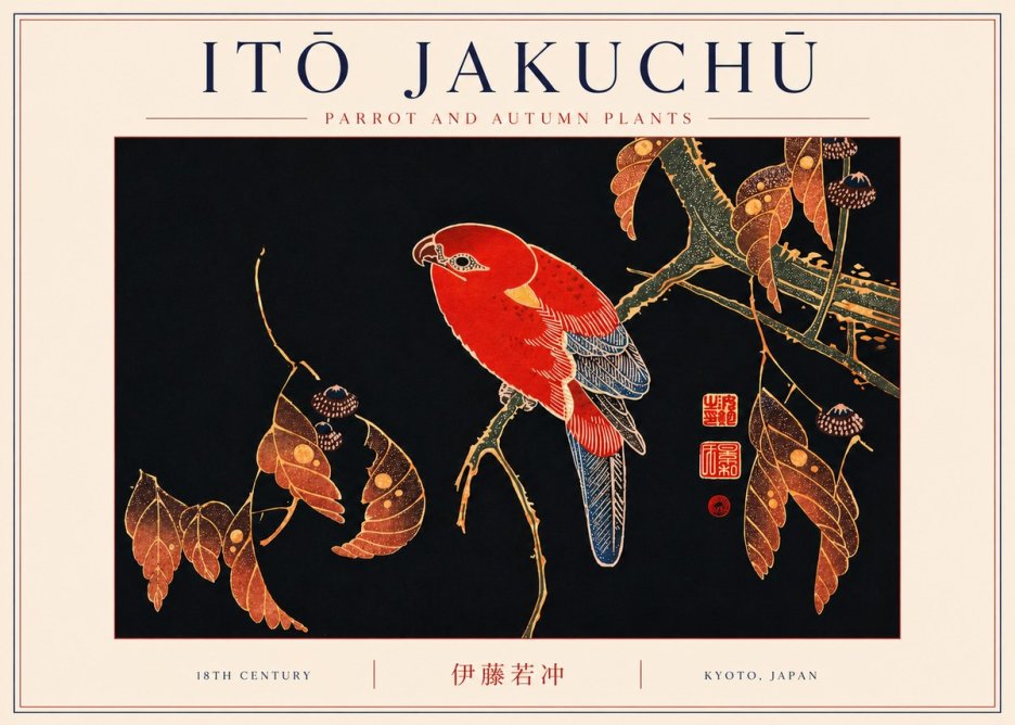 Itō Jakuchū Parrot and Autumn Plants No6 - Póster