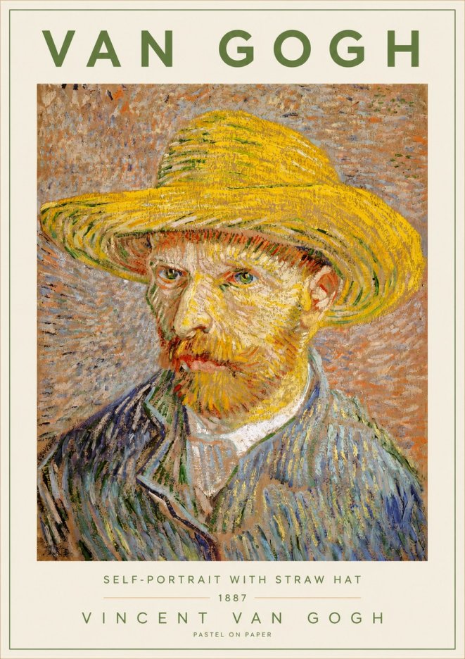 Van Gogh Self-portrait with Straw Hat I No2 - Póster