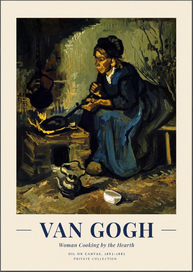 Van Gogh Woman Cooking by the Hearth No1 - Póster