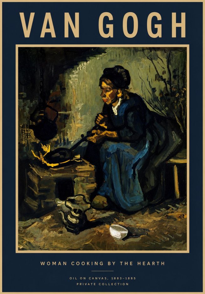 Van Gogh Woman Cooking by the Hearth No4 - Póster