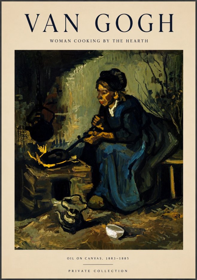 Van Gogh Woman Cooking by the Hearth No5 - Póster