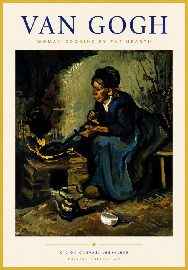 Van Gogh Woman Cooking by the Hearth No6 - Póster