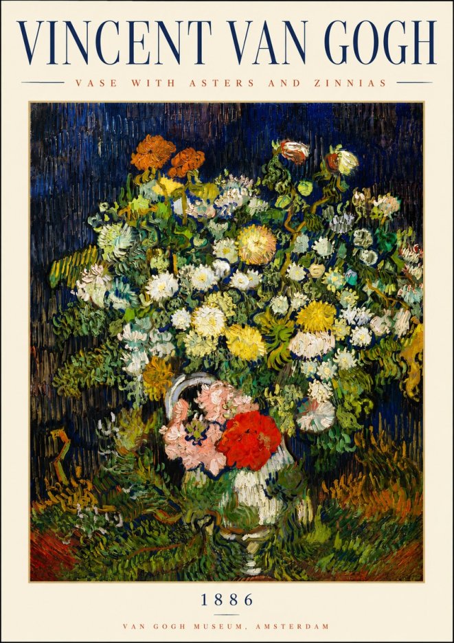 Van Gogh Vase with Asters and Zinnias No3 - Póster