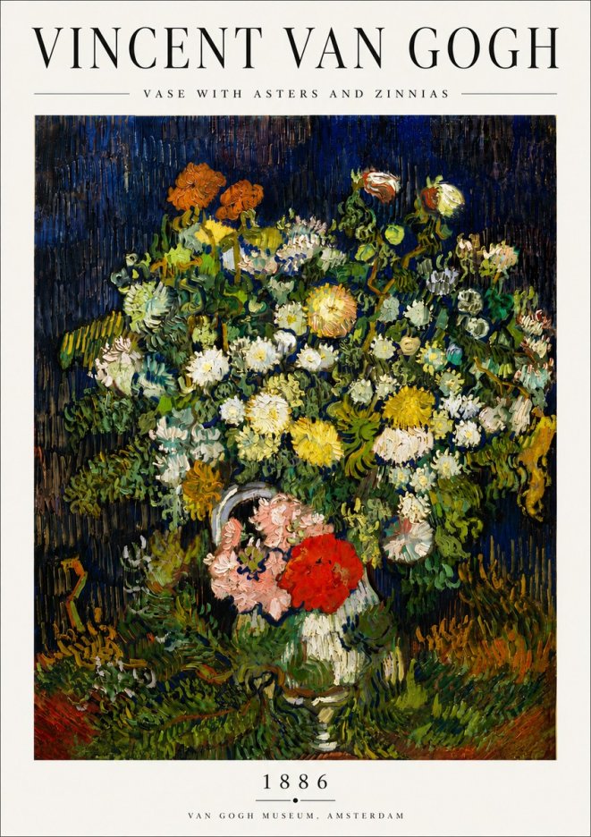 Van Gogh Vase with Asters and Zinnias No5 - Póster