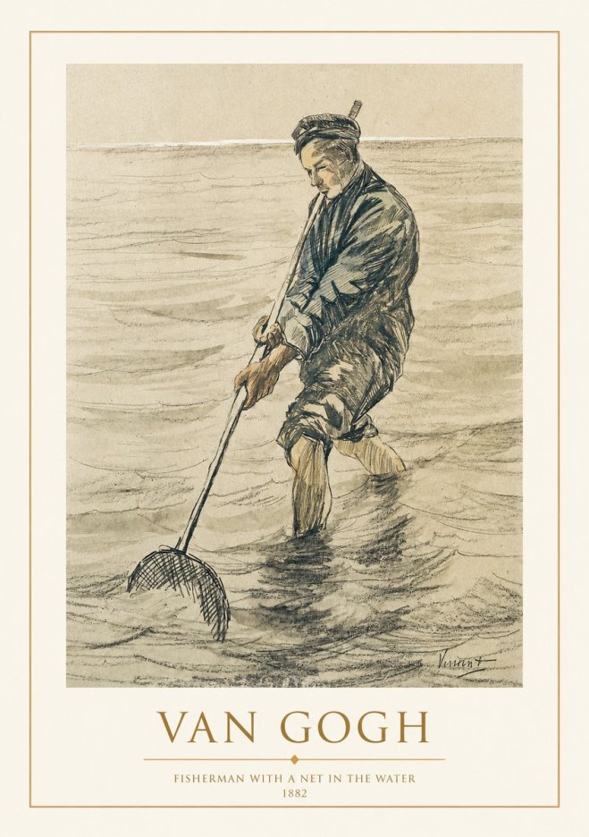 Van Gogh Fisherman with Net No2 - Póster
