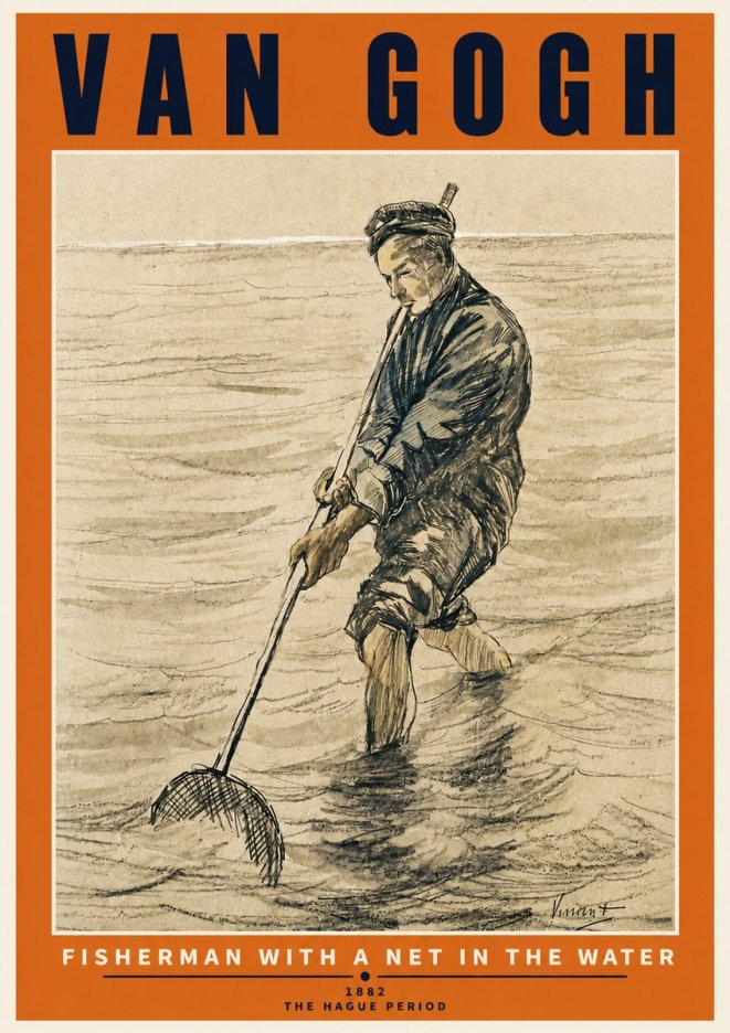 Van Gogh Fisherman with Net No6 - Póster