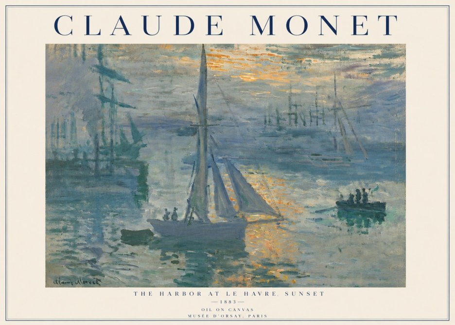 Monet The Harbor at Le Havre, Sunset No4 - Póster