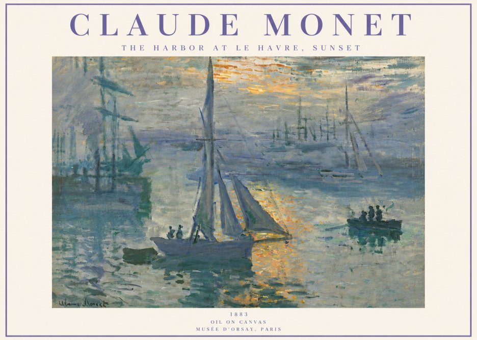 Monet The Harbor at Le Havre, Sunset No6 - Póster