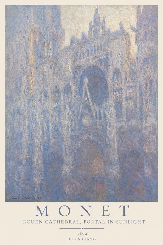 Monet Rouen Cathedral, Portal in Sunlight No3 - Póster