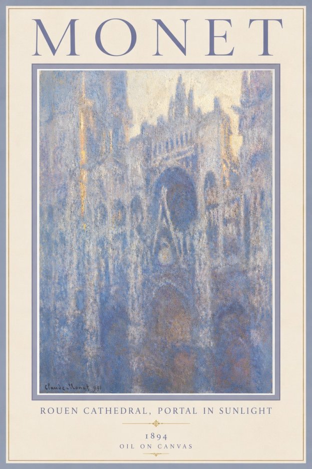 Monet Rouen Cathedral, Portal in Sunlight No5 - Póster