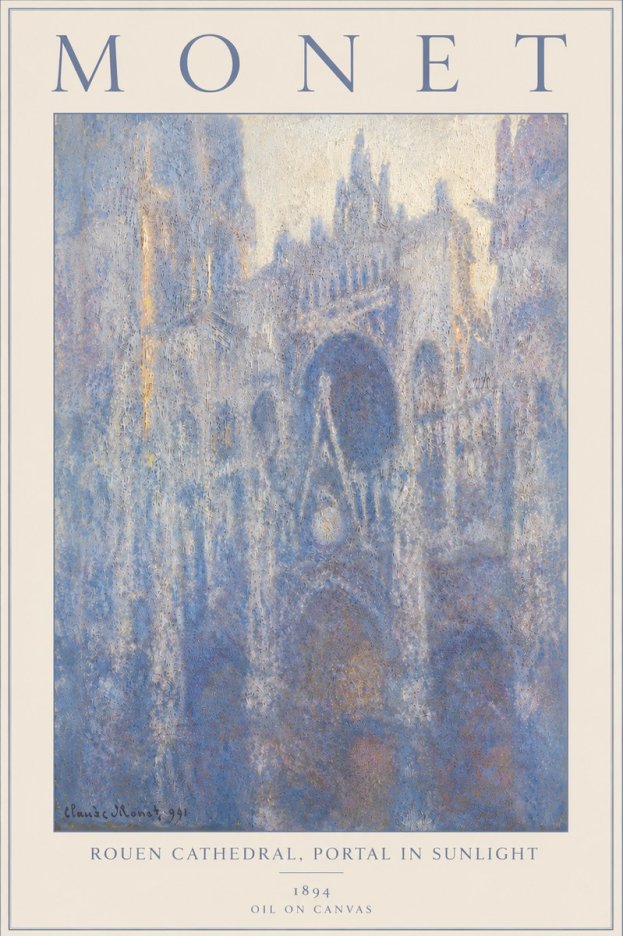 Monet Rouen Cathedral, Portal in Sunlight No6 - Póster