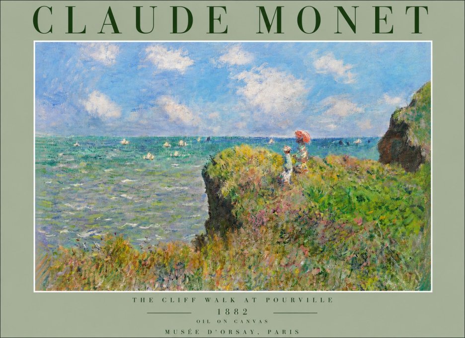 Monet The Cliff Walk at Pourville No3 - Póster