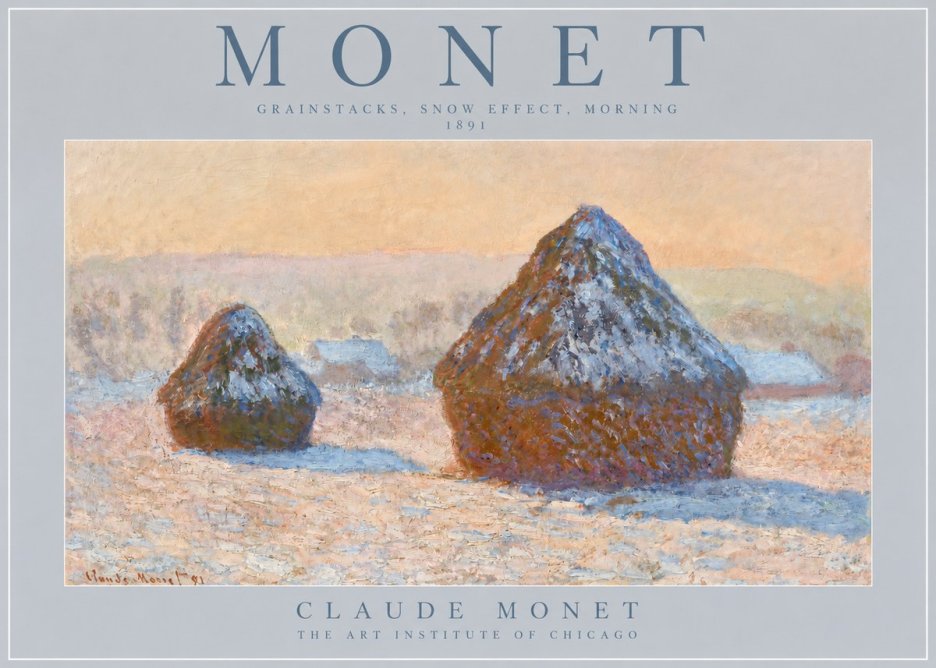 Monet Grainstacks, Snow Effect, Morning No2 - Póster