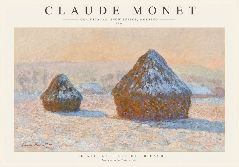 Monet Grainstacks, Snow Effect, Morning No3 - Póster