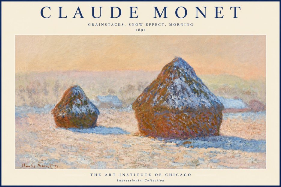 Monet Grainstacks, Snow Effect, Morning No5 - Póster
