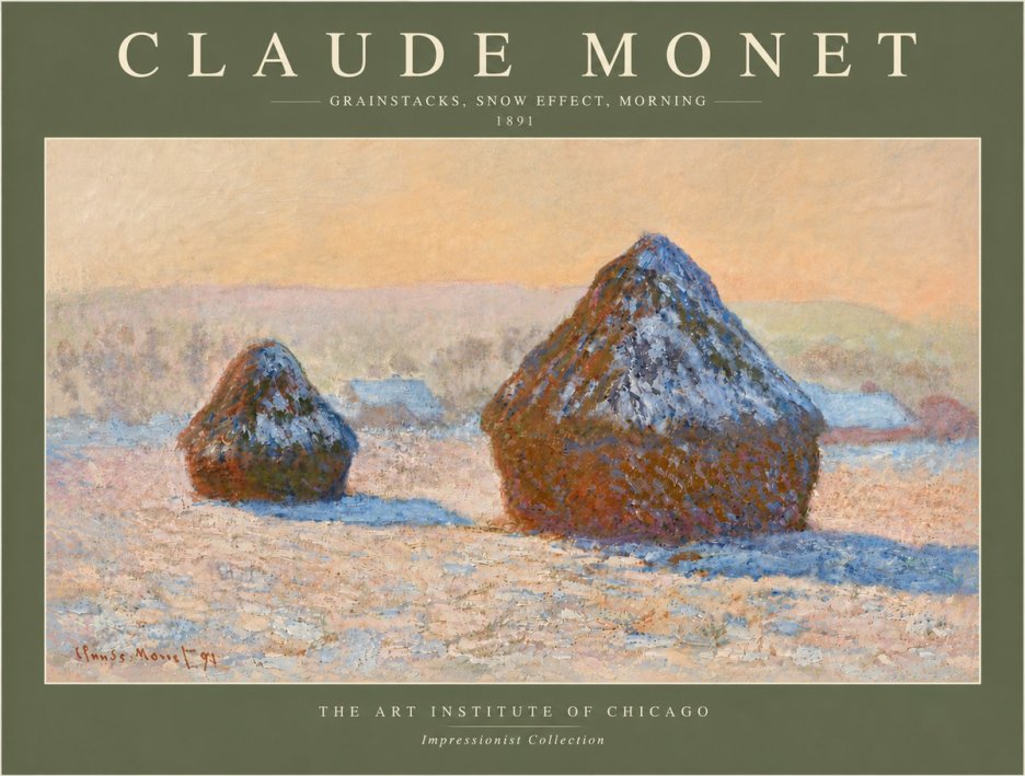Monet Grainstacks, Snow Effect, Morning No6 - Póster