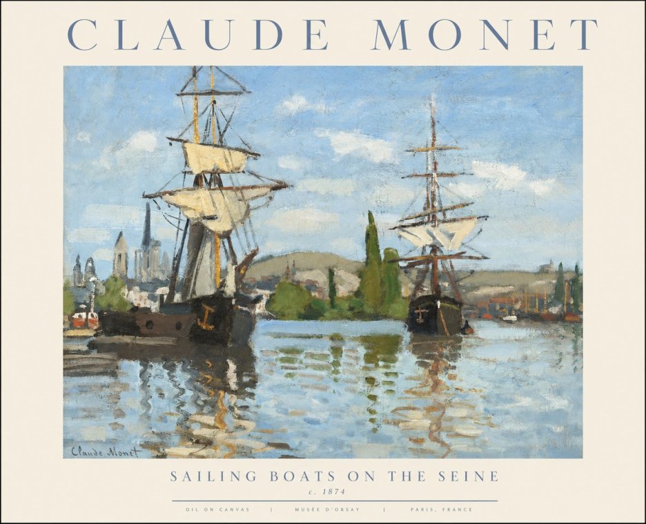 Monet Sailing Boats on the Seine No1 - Póster