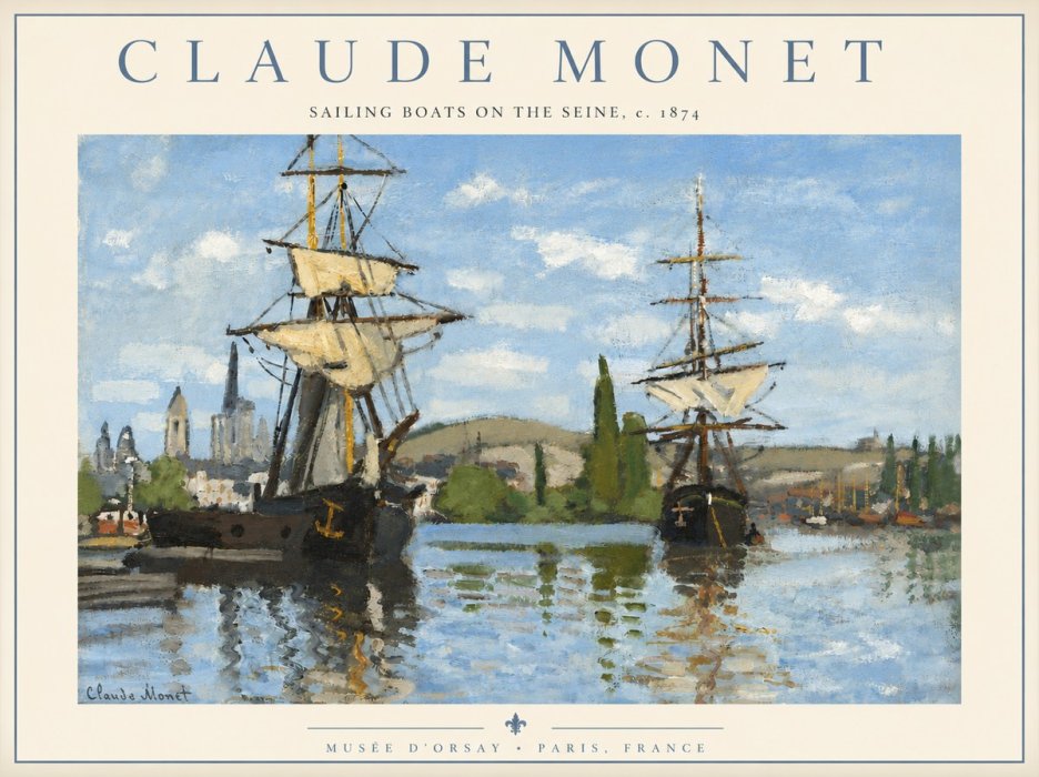 Monet Sailing Boats on the Seine No4 - Póster