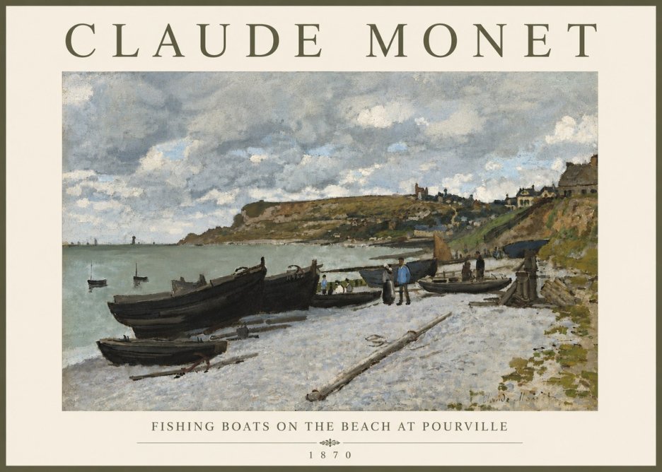 Monet Fishing Boats on the Beach at Pourville No4 - Póster