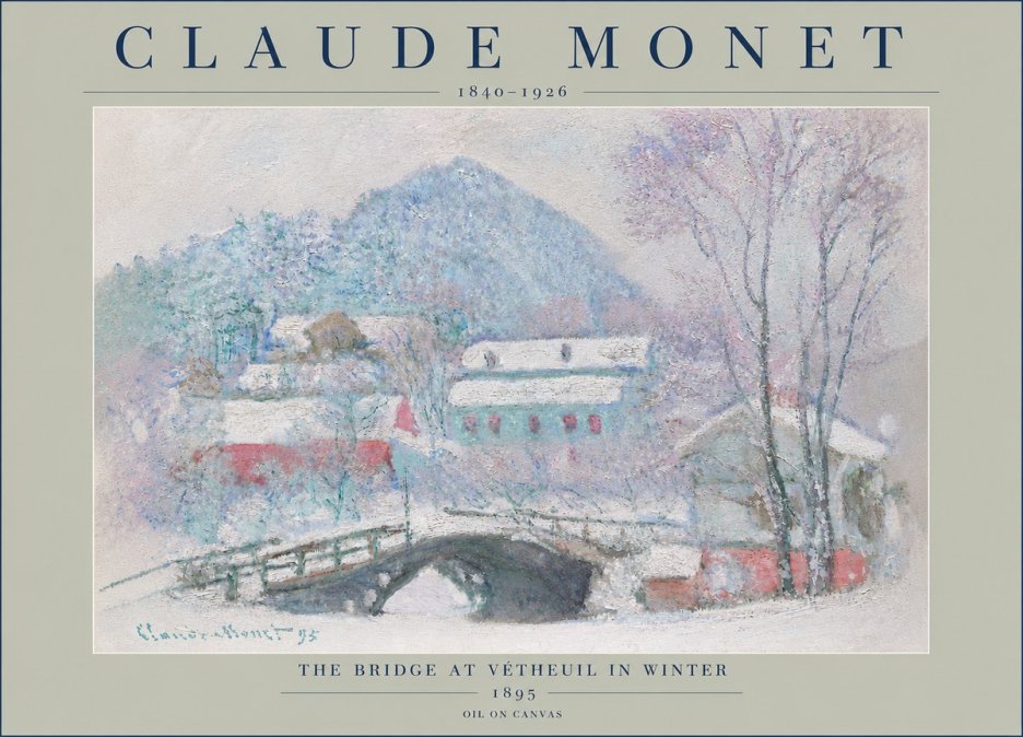 Monet The Bridge at Vétheuil in Winter No4 - Póster